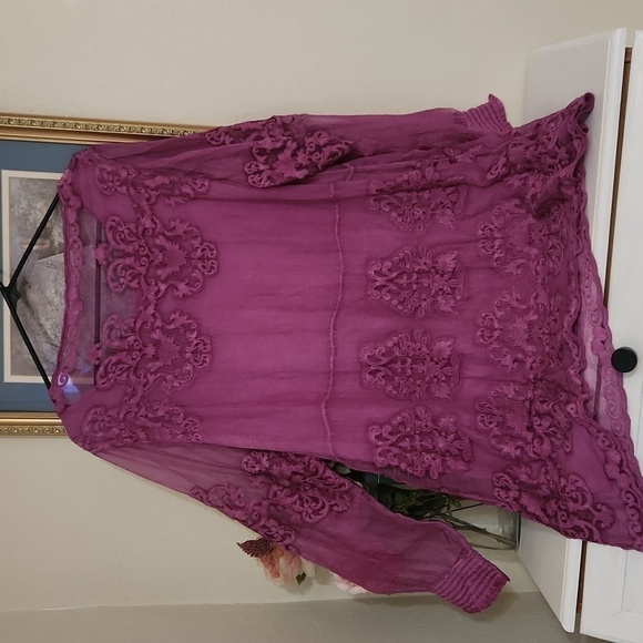 Soft Surroundings Hermosa Silk Tunic Dress P Large Plumberry Holidays Luxury - Picture 12 of 16